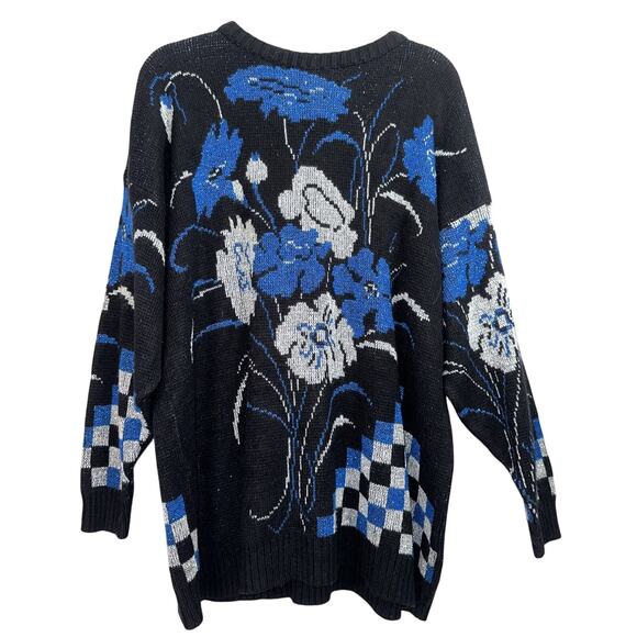 Vintage Distinctly Different Sweater Black, Blue And Silver Metallic Size 24W - Picture 1 of 9